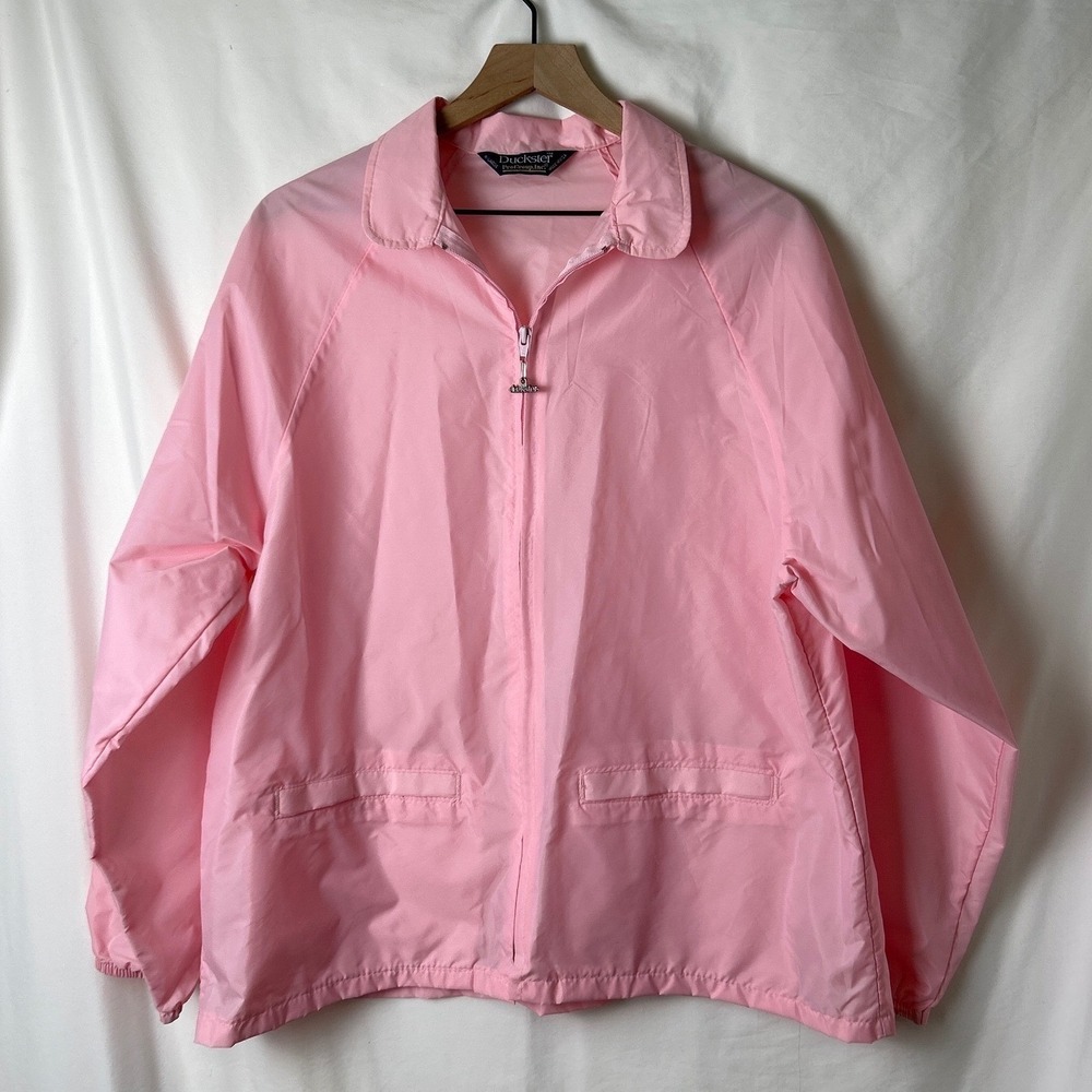 Duckster Womens Windbreaker Raincoat Pink Size XL 80s Retro Vintage Spring Light